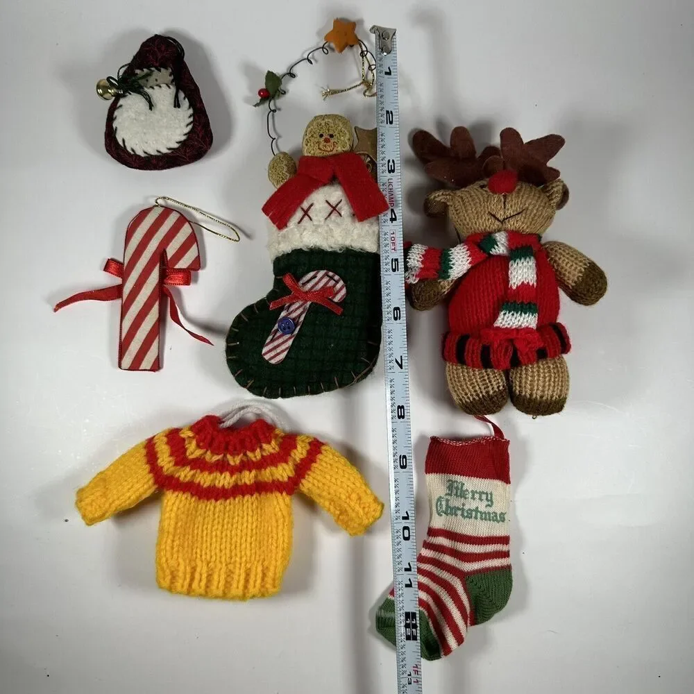 Vintage Christmas Tree Ornaments‎ Mixed Felt Plush Yarn Lot Stocking Gingerbread
